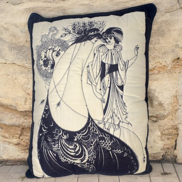 Vintage Aubrey Beardsley The Peacock Skirt Print Throw Pillow Quilted - Picture 1 of 10